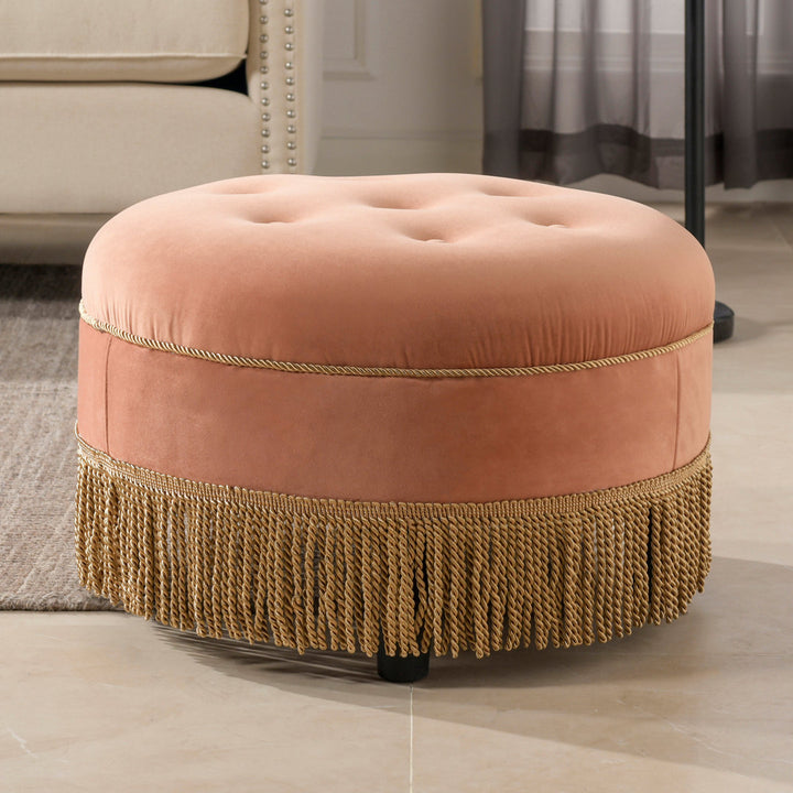 Neptune 24" Wide Tufted Round Cocktail Ottoman Astoria Grand Body Fabric: Peach Orange Velvet