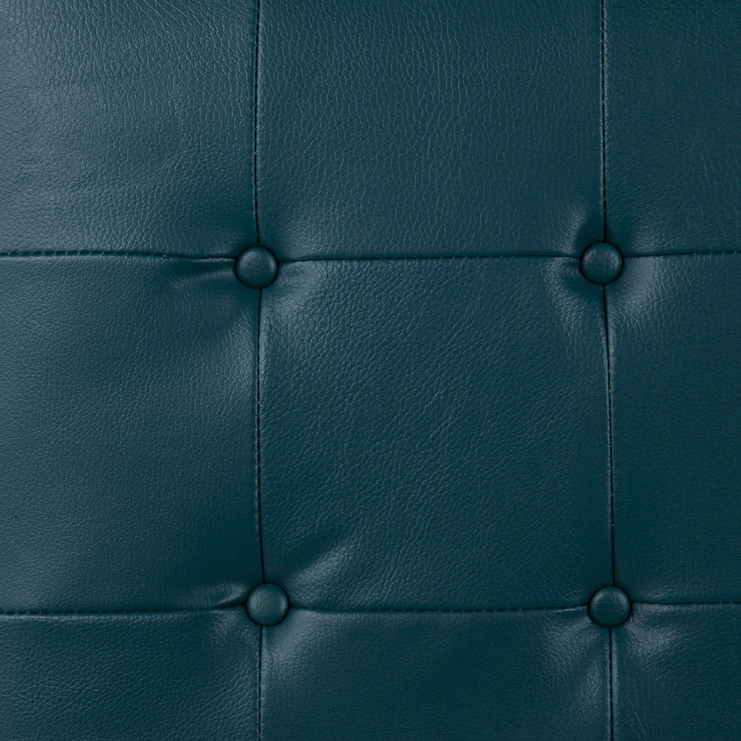 Bhorelal 34.75" Wide Faux Leather Tufted Square Cocktail Ottoman Wade Logan® Fabric: Blue