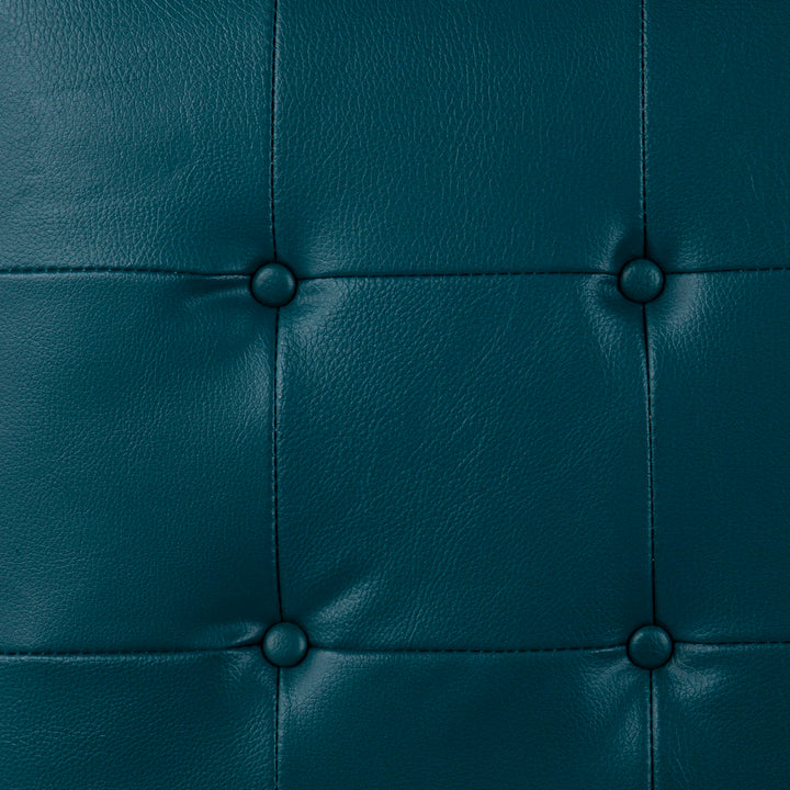 Bhorelal 34.75" Wide Faux Leather Tufted Square Cocktail Ottoman Wade Logan® Fabric: Blue