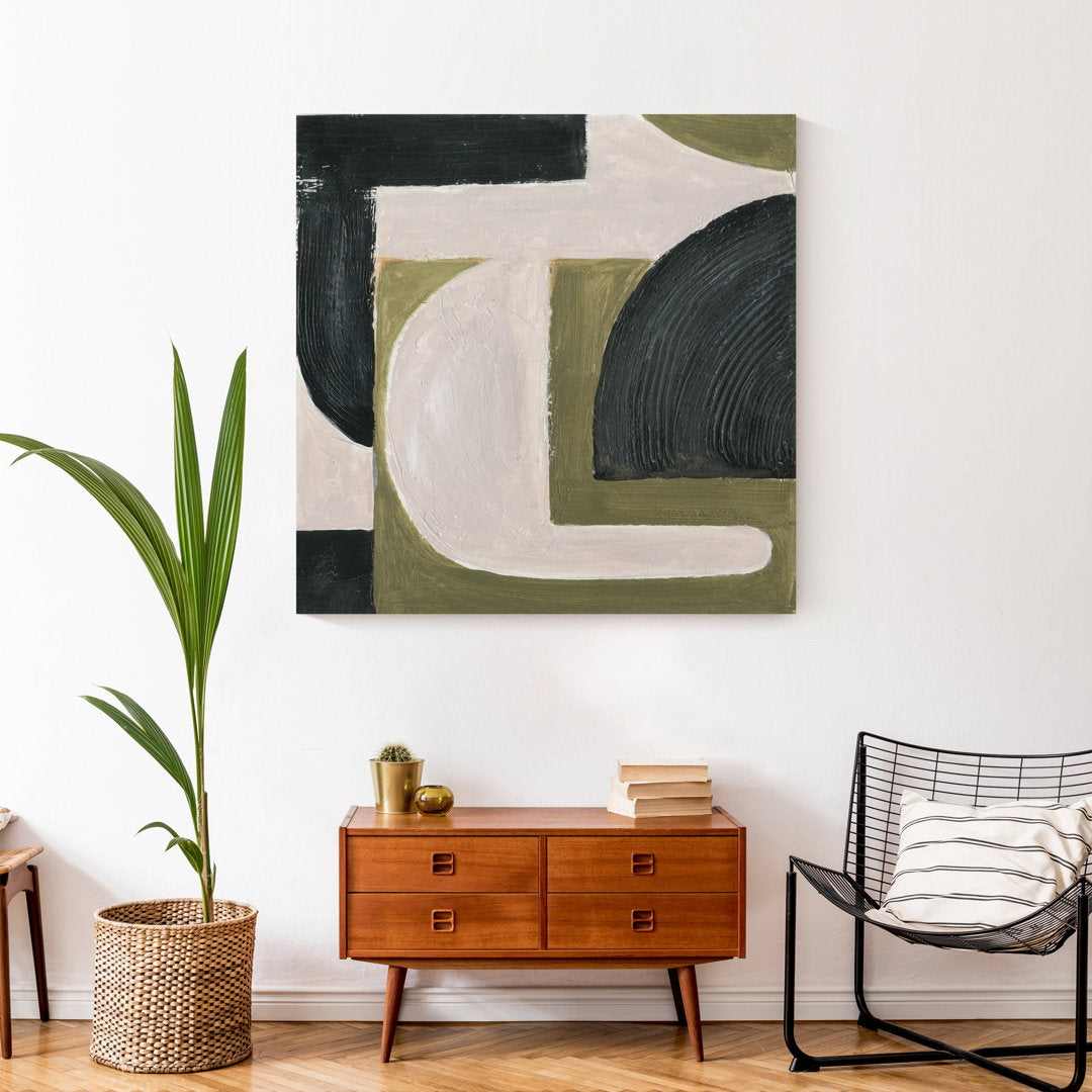 Abstract with Green - Painting on Canvas Ivy Bronx Size: 36" H x 36" W x 1.25" D Format: Wrapped Canvas