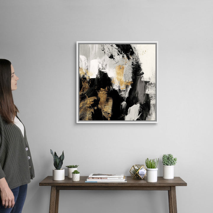 Neutral Gold Collage I by Victoria Borges - Painting Print on Canvas Ivy Bronx Size: 26" H x 26" W x 1.75" D Format: White Floater Framed