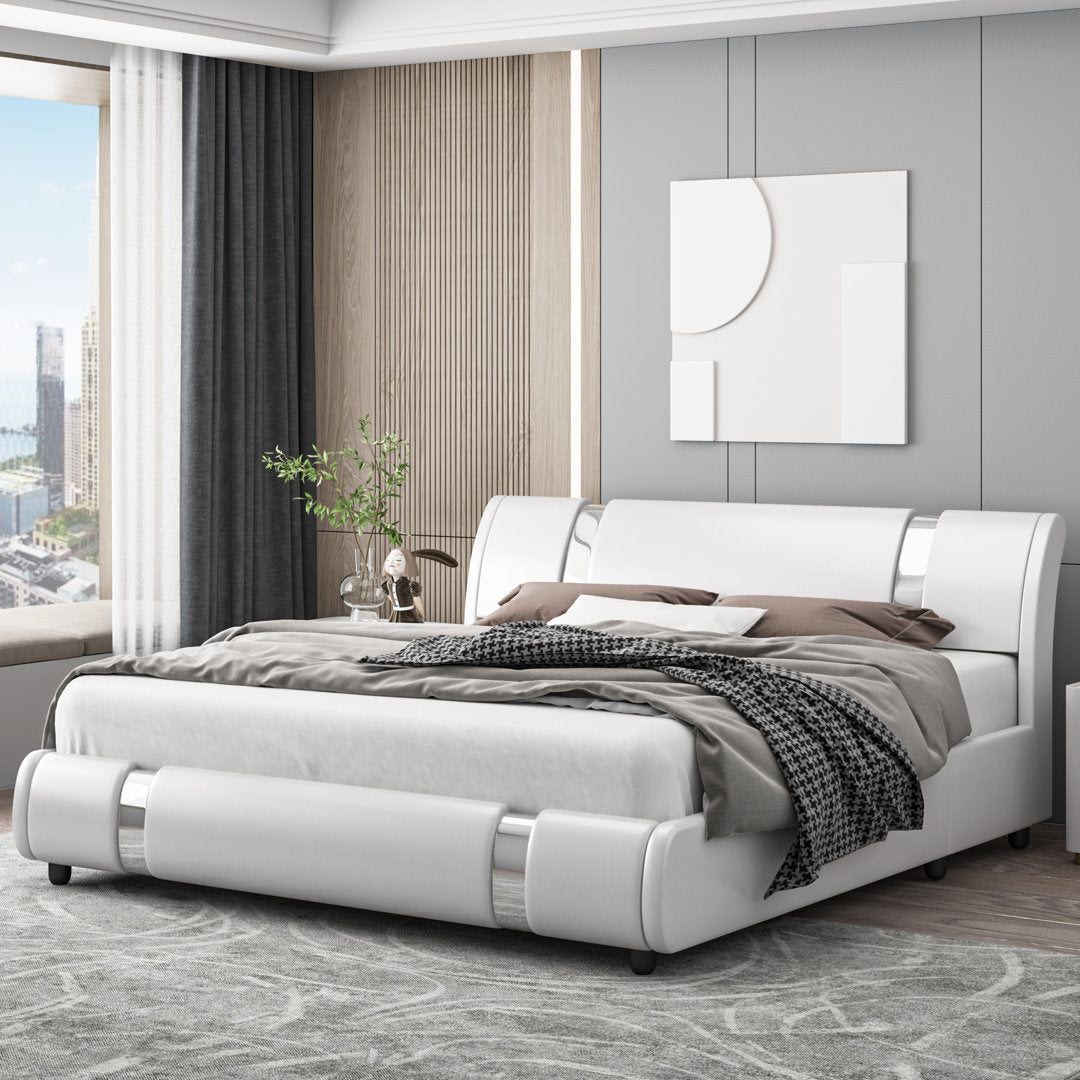 Conshohocken Low Profile Modern Leather Upholstered Platform Bed Frame with Adjustable Headboard Wade Logan® Color: White Size: Queen