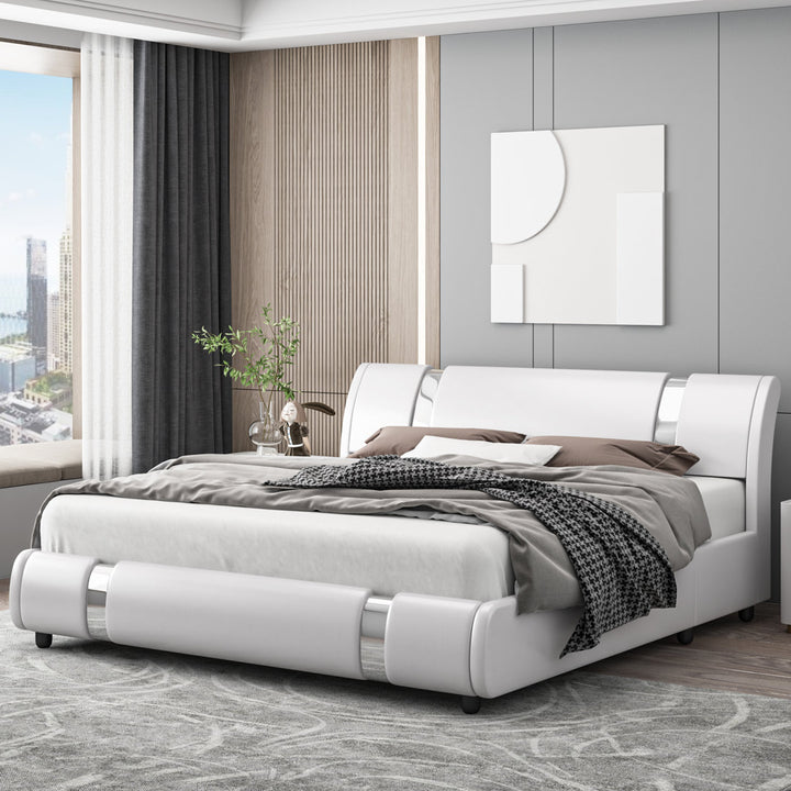 Conshohocken Low Profile Modern Leather Upholstered Platform Bed Frame with Adjustable Headboard Wade Logan® Color: White Size: Queen