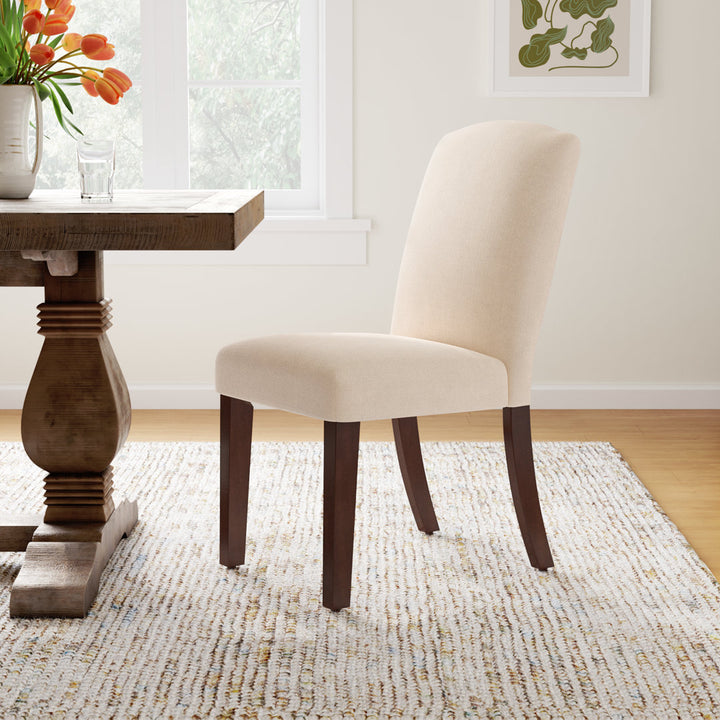 Estrela Upholstered Dining Chair Birch Lane™ Upholstery Color: Classic Navy Linen, Leg Color: Black Wood