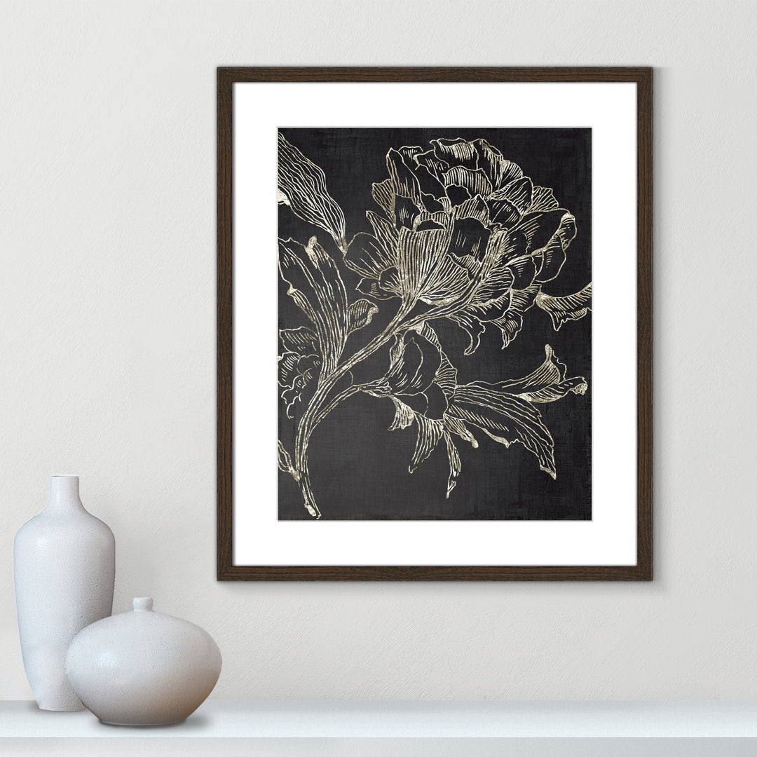 Golden Flower Folklore I by Asia Jensen - Picture Frame Graphic Art Print Joss & Main Size: 25.5" H x 21.5" W Format: Walnut Framed