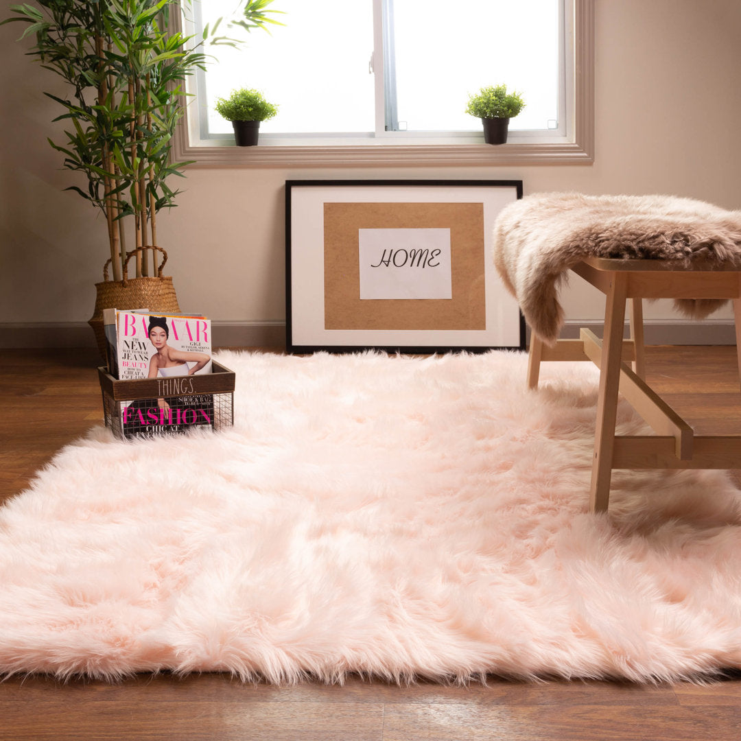 Diller Soft Pink Faux Sheepskin Fur Machine Washable Shag Fluffy Area Rug Willa Arlo™ Interiors Rug Size: Rectangle 5' x 7'