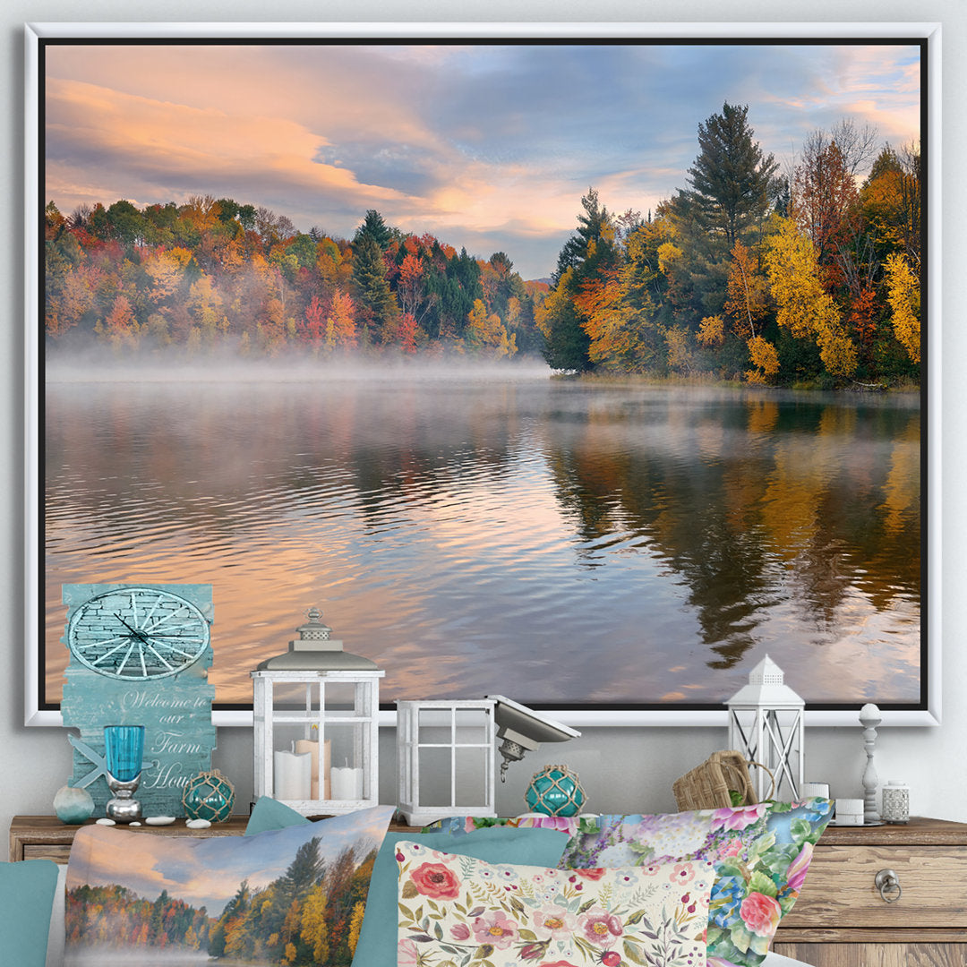 Autumn Foliage by the Lakeside - Photograph Print on Canvas The Twillery Co.® Size: 12" H x 20" W x 1" D Format: White Framed Canvas