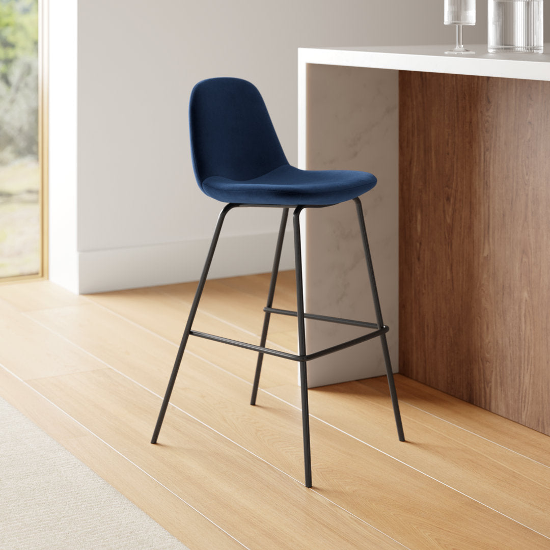 Kody Upholstered Bar & Counter Stool (Set of 2) AllModern Color: Bella Ink Performance Velvet Seat Height: Counter Stool (23.5" Seat Height)