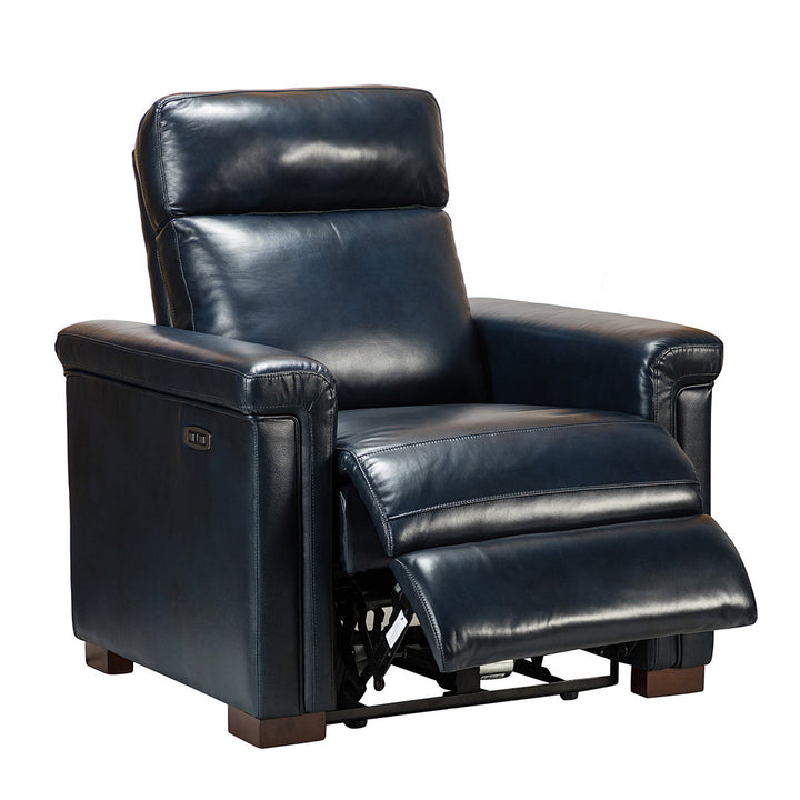 Aziah 34.65" Wide Genuine Leather Power Recliner With USB Port Wade Logan® Body Fabric: Navy Genuine Leather