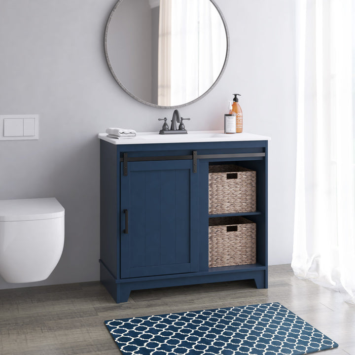 Braylen Sliding Barn Door 36" Single Bathroom Vanity Set Sand & Stable™ Base Finish: Insignia Blue