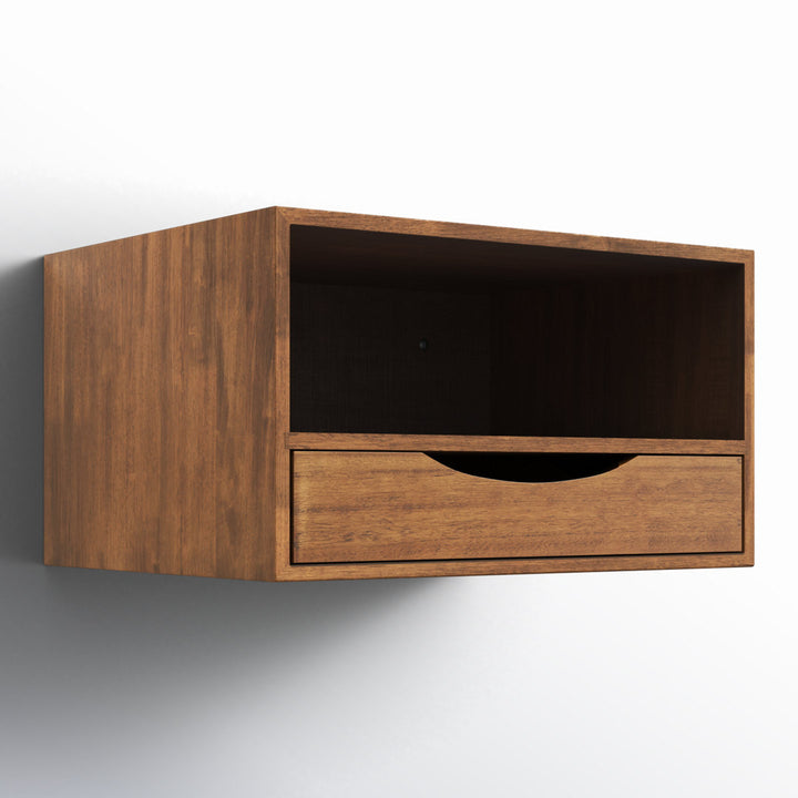 Adeana Poplar Solid Wood Floating Shelf with Drawer Wade Logan® Color/Finish: Rustic Brown