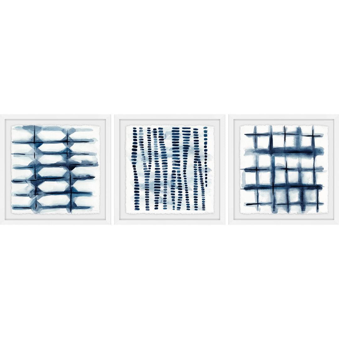 Indigo Study VII Triptych - 3 Piece Picture Frame Print Set Dakota Fields Size: 24" H x 24" W x 1.5" L