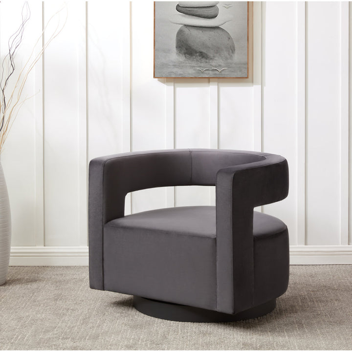 Keegan 31.1" W Velvet Swivel Barrel Chair Etta Avenue™ Fabric: Dark Gray Velvet