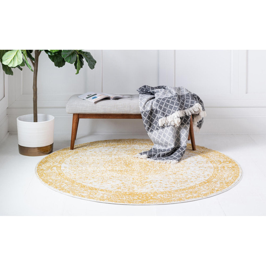 Oriental Yellow Area Rug Charlton Home® Rug Size: Round 3'