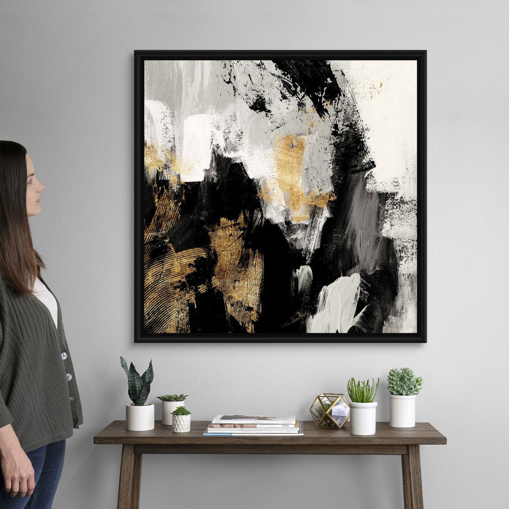 Neutral Gold Collage I by Victoria Borges - Painting Print on Canvas Ivy Bronx Size: 38" H x 38" W x 1.75" D Format: Black Floater Framed
