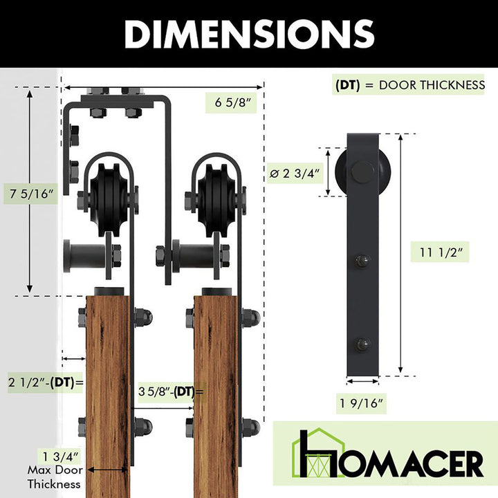 Black Rustic Classic Design Double Track Bypass Two Door Barn Door Hardware Kit( Door Not Included） Homacer Track Length: 60 in.