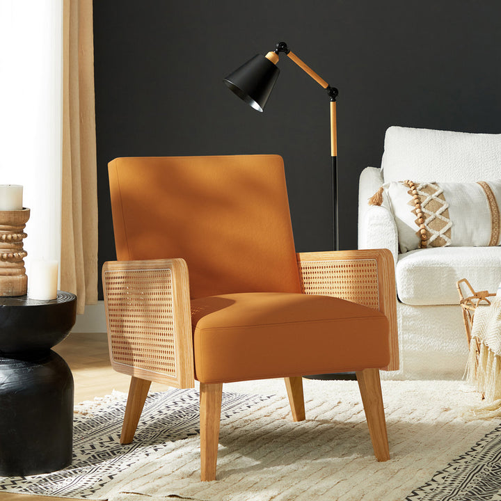 Mayenne Upholstered Accent Chair with Rattan Arms Lark Manor™ Fabric: Yellow Velvet