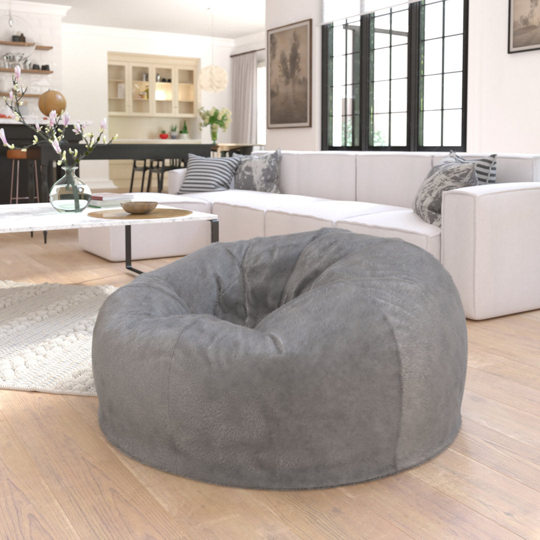 Classic Refillable Cotton Bean Bag Chair Mack & Milo™ Size: Large Body Fabric: Gray Fur