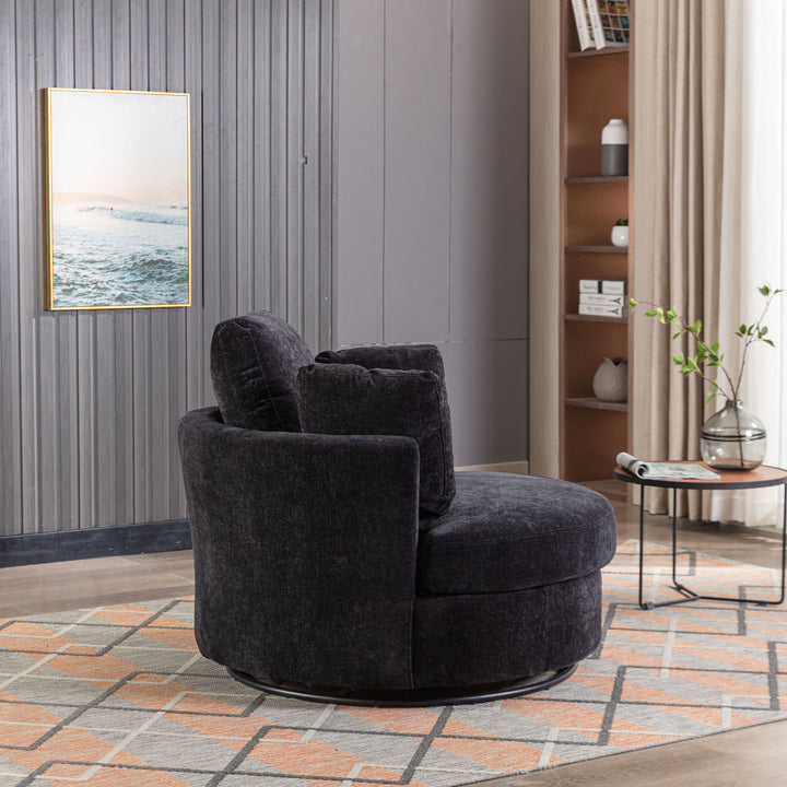 Achorn 42.26" W Polyester Recessed Arm Slipcovered Swivel Barrel Chair Hokku Designs Fabric: Black Polyester
