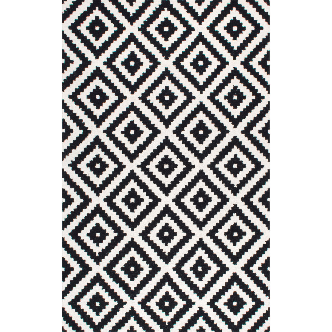 Decca Geometric Handmade Tufted Wool Black/Cream Area Rug George Oliver Rug Size: Rectangle 12' x 18'
