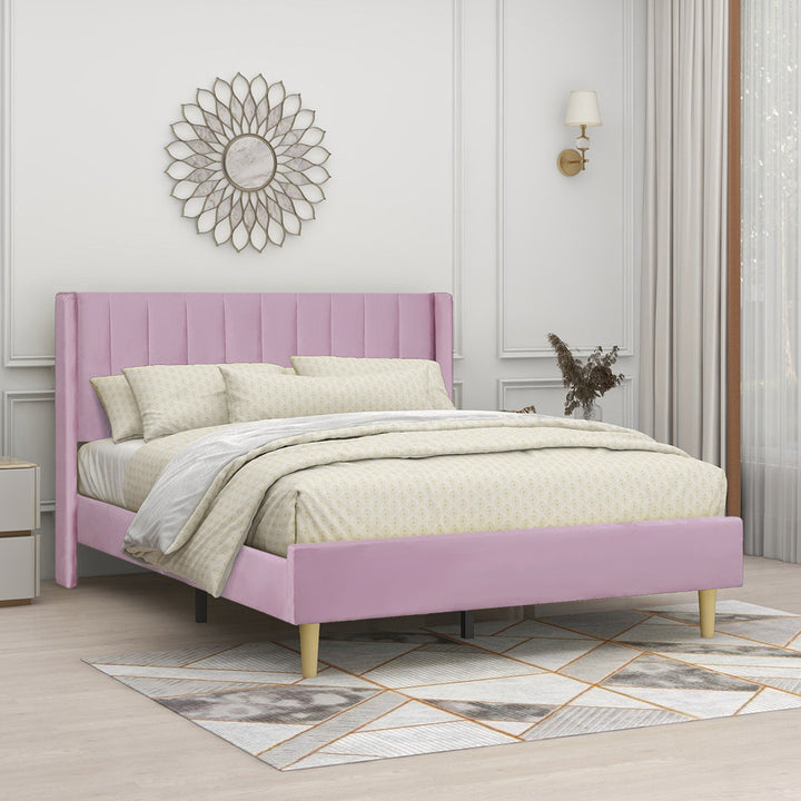 Eriksay Low Profile Upholstered Platform Bed with Wingback Headboard Wade Logan® Color: Pink Velvet Size: Queen