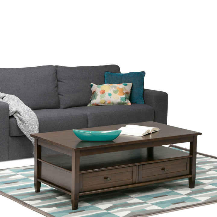 Warm Shaker SOLID WOOD 48 inch Wide Rectangle Transitional Coffee Table Simpli Home Color: Tobacco Brown