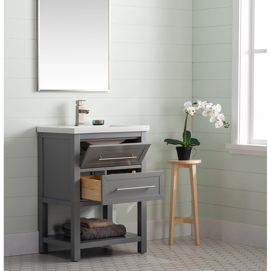 Bickley 24" Single Bathroom Vanity with Ceramic Top Beachcrest Home™ Base Finish: Gray