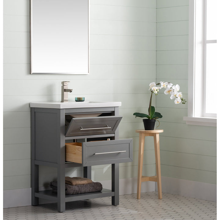 Bickley 24" Single Bathroom Vanity with Ceramic Top Beachcrest Home™ Base Finish: Gray