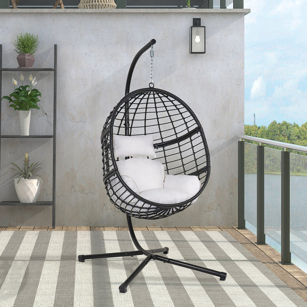 Chagnon Porch Swing with Stand Langley Street® Color: Black Frame/ White Cushion