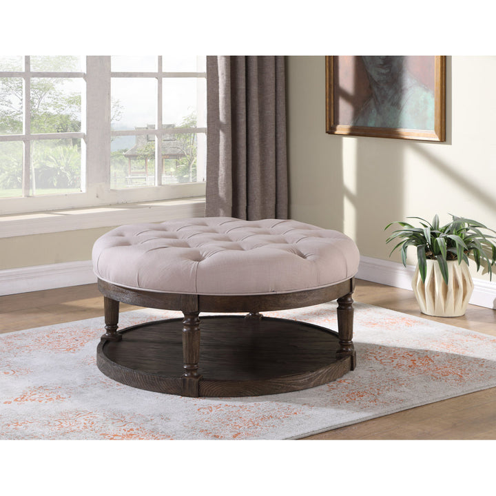 Kaufmann 40" Wide Tufted Round Cocktail Ottoman with Storage Gracie Oaks Upholstery Color: Beige