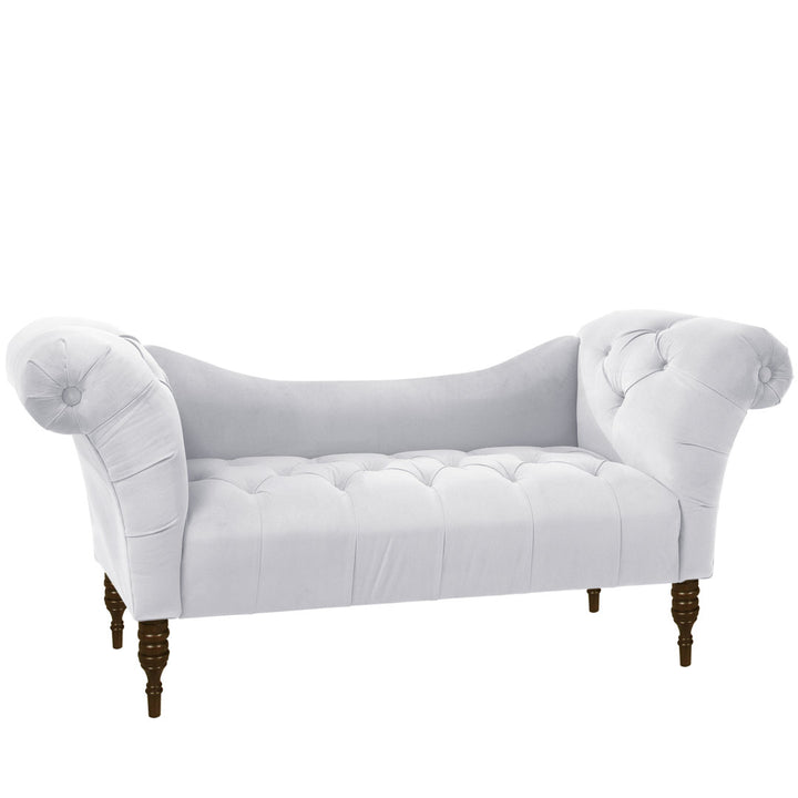 Kareem Upholstered Chaise Lounge Three Posts™ Teen Upholstery Color: Classic White Velvet, Leg Color: Espresso