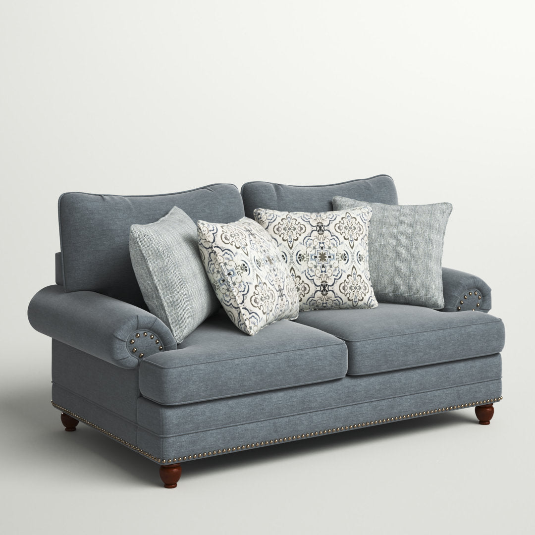 Freda 78" Loveseat with Reversible Cushions Three Posts™ Fabric: Gray Polyester