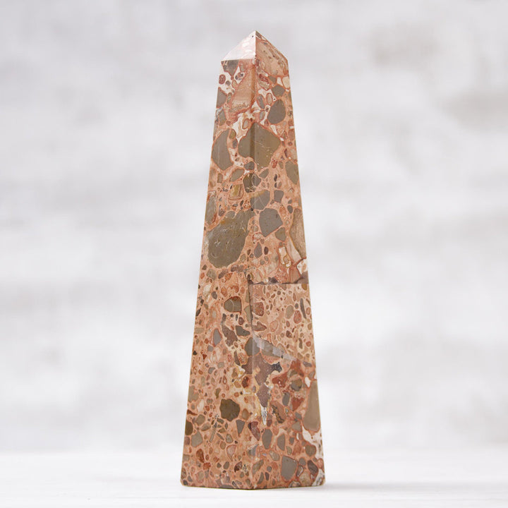 Anneelizabeth Leopard Jasper Gemstone Obelisk Sculpture Mercer41