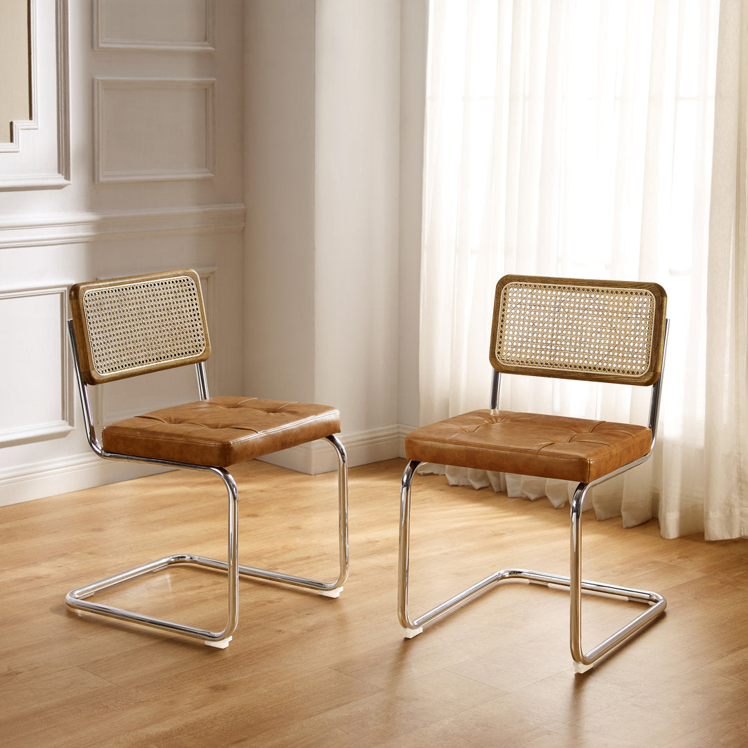 Staple Hill Upholstered Dining Side Chair with Cane Rattan Back (Set of 2) Bayou Breeze Upholstery Color: Yellow Brown