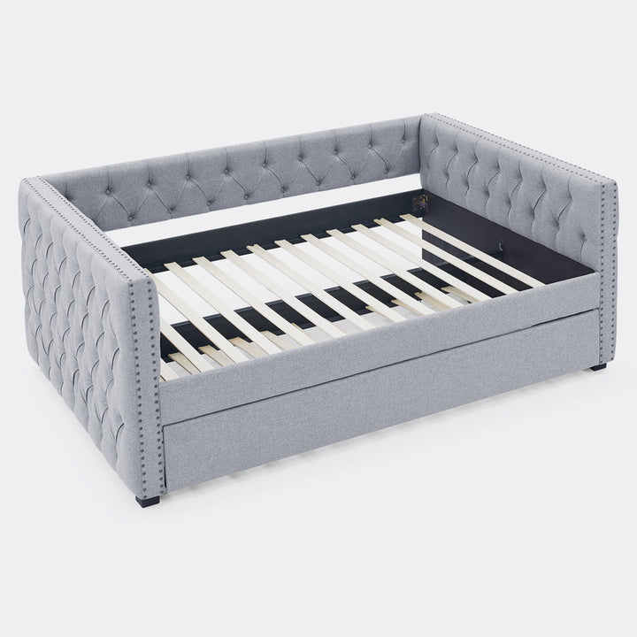 Daybed With Trundle Upholstered Tufted Sofa Bed,Platfrom Bed,Bed Frame Red Barrel Studio® Color: Gray Size: Full/Double Drawers Included: No