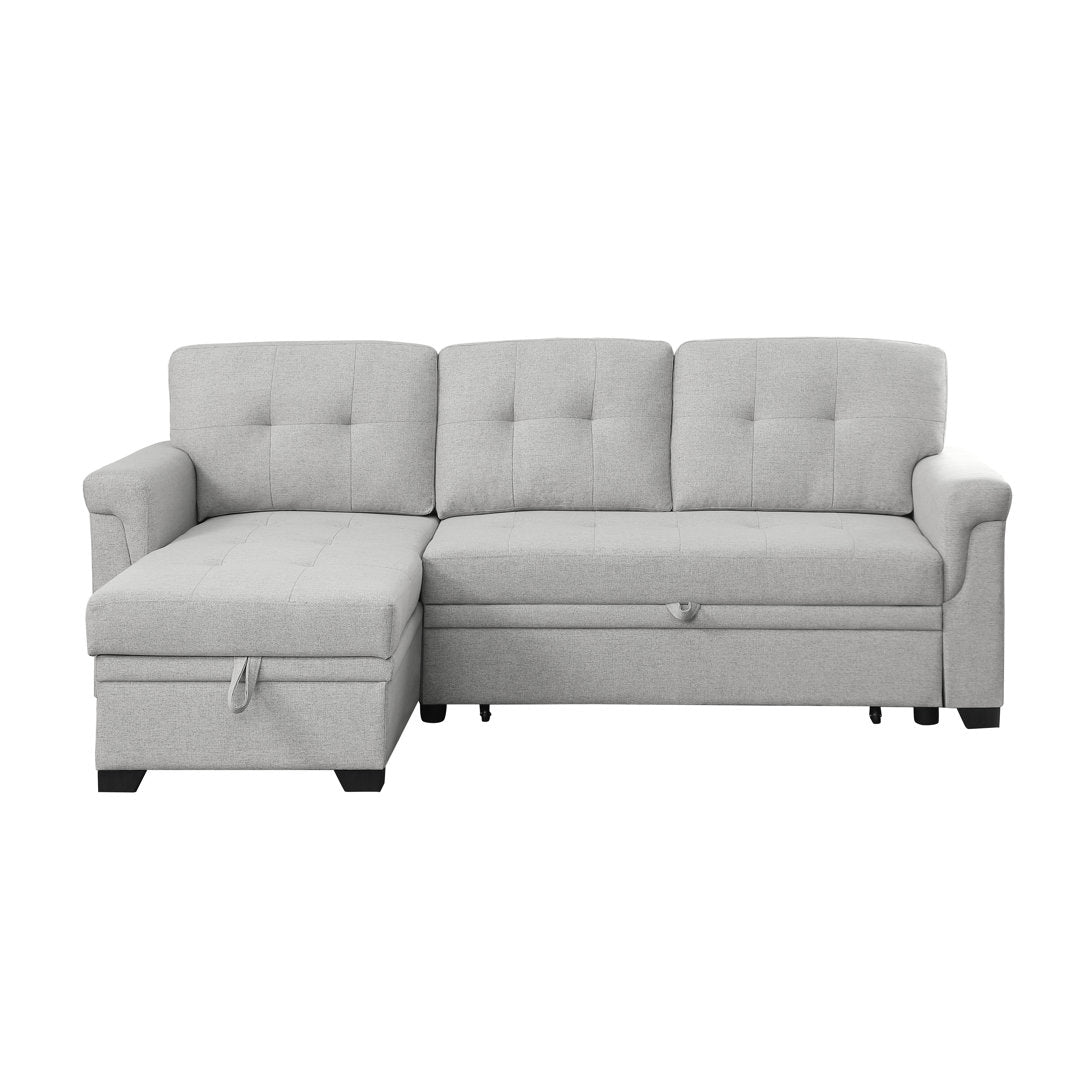 Efim 84" Wide Reversible Sleeper Sofa & Chaise Ebern Designs Fabric: Light Gray Linen Blend