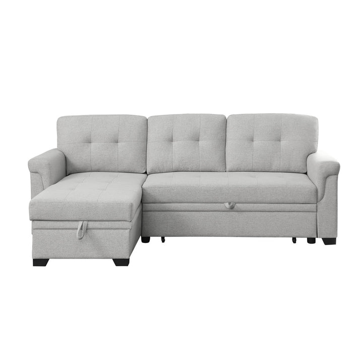 Efim 84" Wide Reversible Sleeper Sofa & Chaise Ebern Designs Fabric: Light Gray Linen Blend