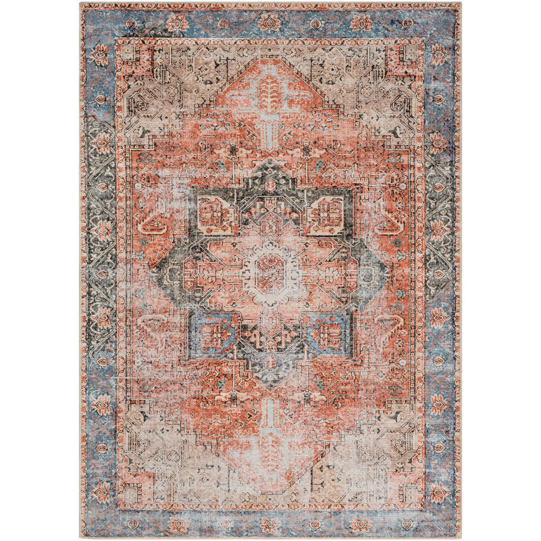 Mya Machine Washable Oriental Brick Red/Light Gray Area Rug World Menagerie Rug Size: Rectangle 5'3" x 7'3"