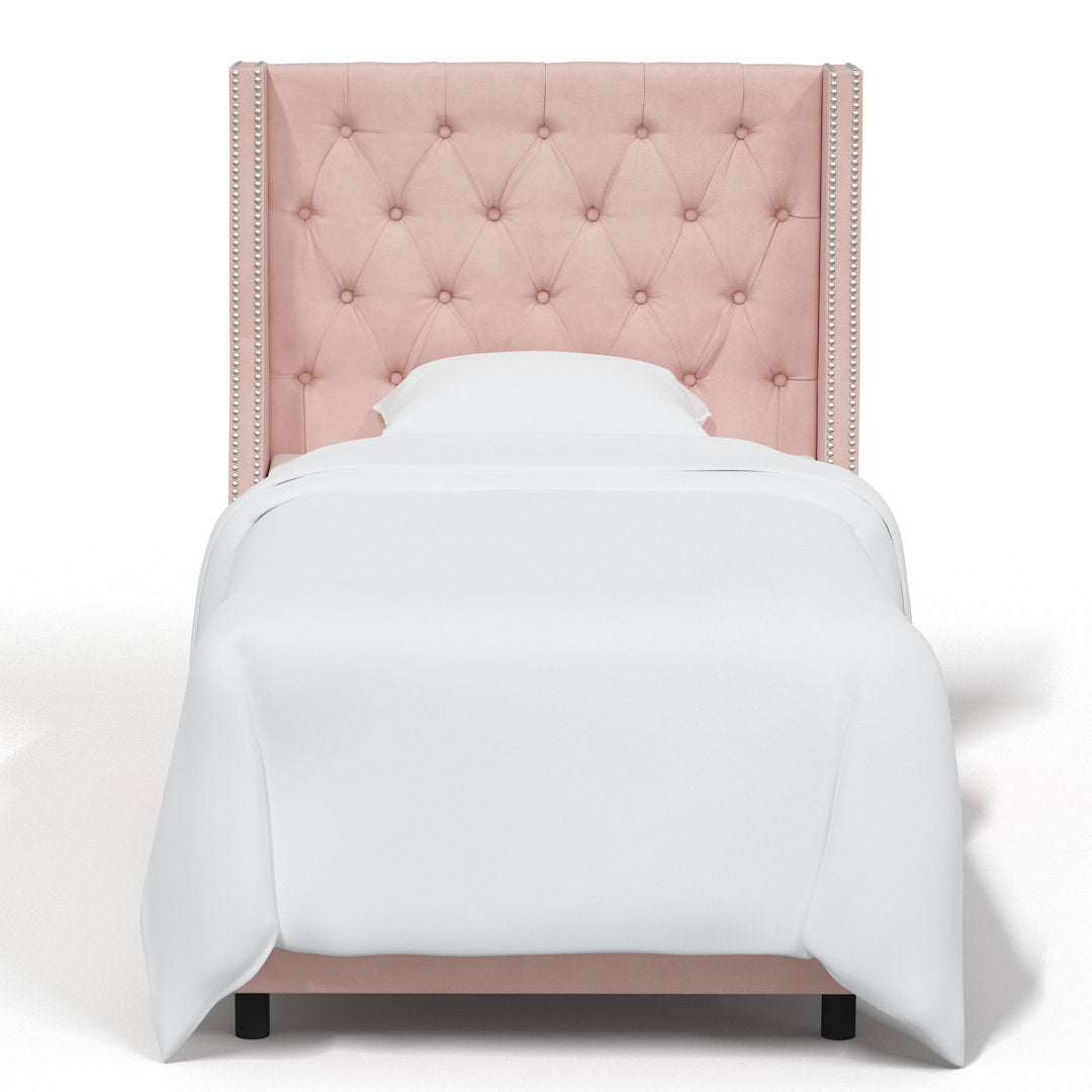 Annabel Upholstered Wingback Bed Kelly Clarkson Home Size: Twin Body Fabric: Classic Blush Performance Velvet