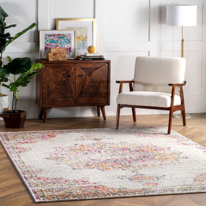 Mcalmont Medallion Power Loomed Performance Pink/Fuchsia Rug Bungalow Rose Rug Size: Square 8'