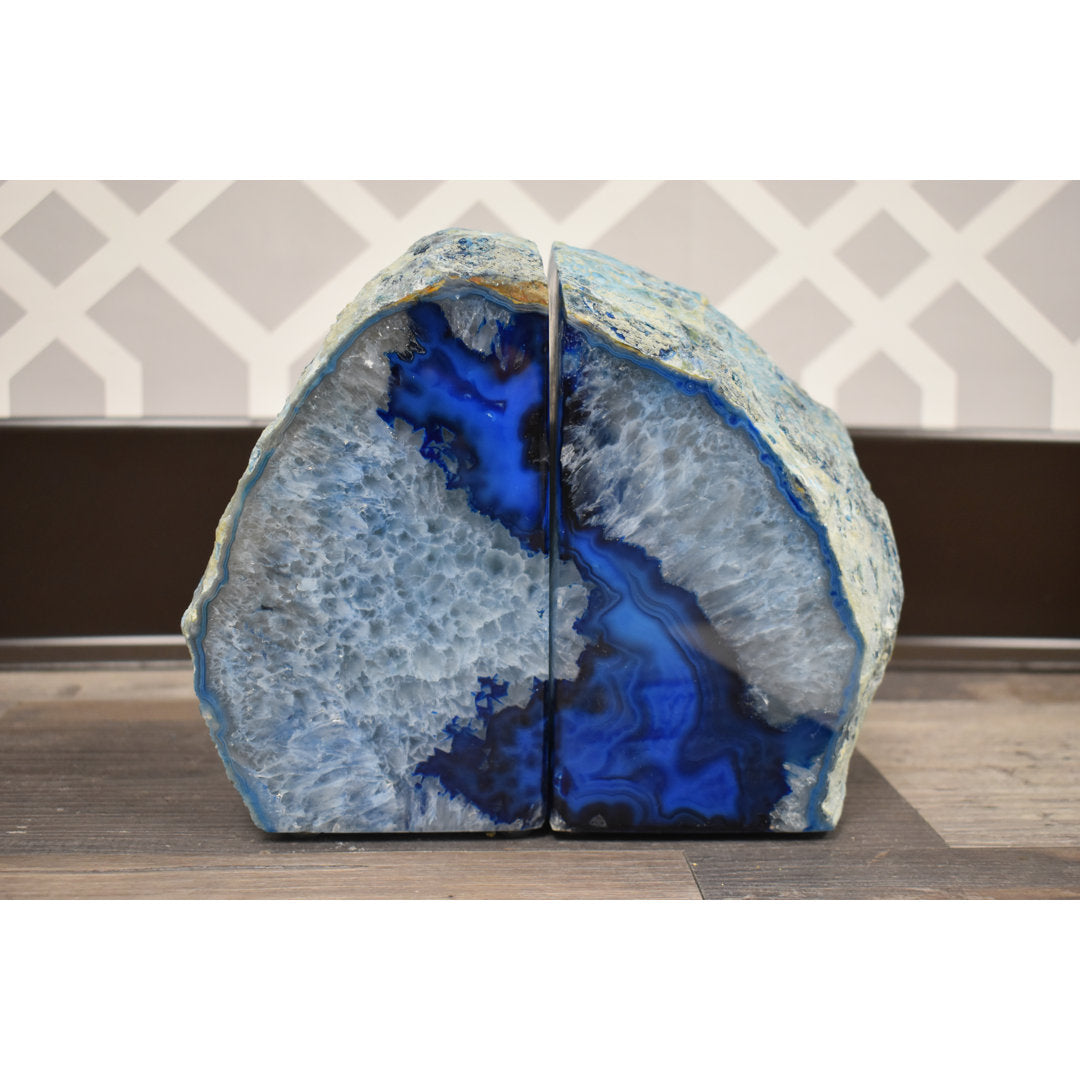 Evelynn Non-skid Blue Agate Bookends (Set of 2) Willa Arlo™ Interiors Size: 6.5" H x 7" W x 3" D