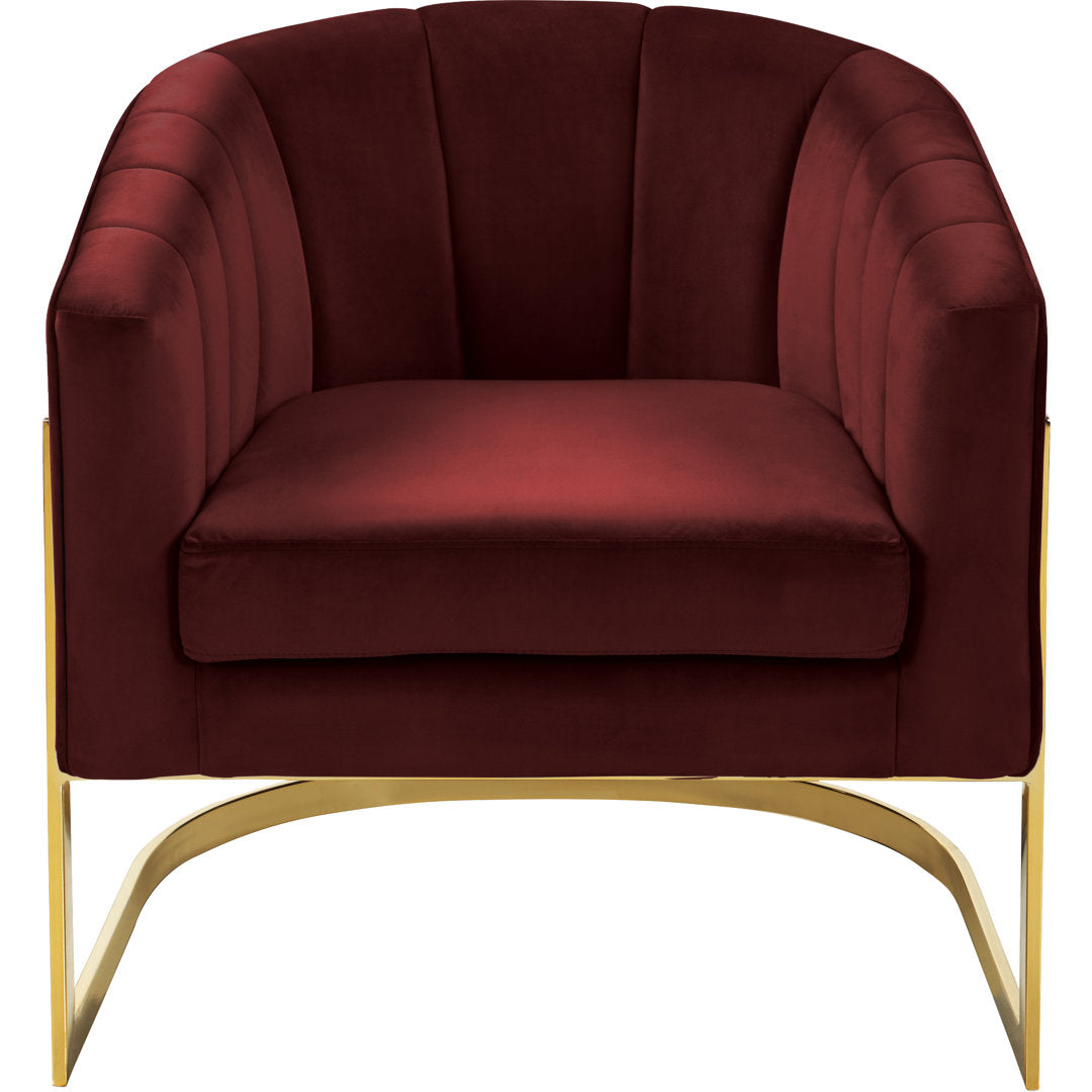 Barnicle 30" Wide Velvet Barrel Chair Everly Quinn Body Fabric: Burgundy Velvet