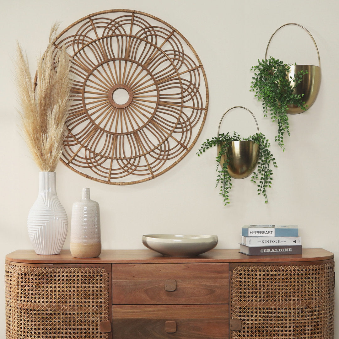 36-inch Round Wicker Brown Hanging Wall Decor - A Contemporary Rustic Accent for Home or Office Mistana™