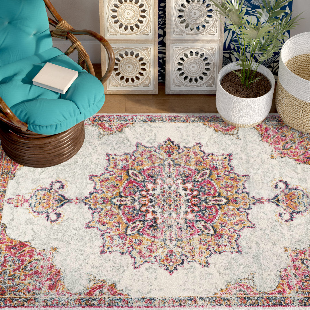Mcalmont Medallion Power Loomed Performance Pink/Fuchsia Rug Bungalow Rose Rug Size: Rectangle 10' x 14'