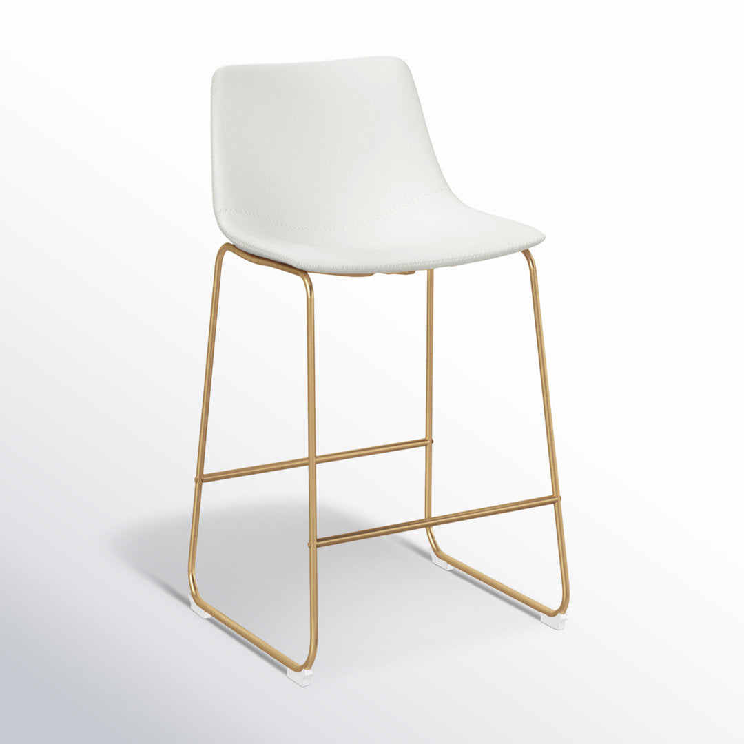 Nia Vegan Leather Bar & Counter Stool (Set of 2) AllModern Frame Color: Gold Seat Height: Counter Stool (24" Seat Height), Upholstery: Off White Vegan Leather