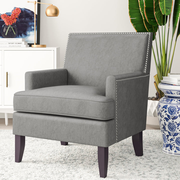Colton Nailhead Club Chair Three Posts™ Upholstery Color: Gray Polyester