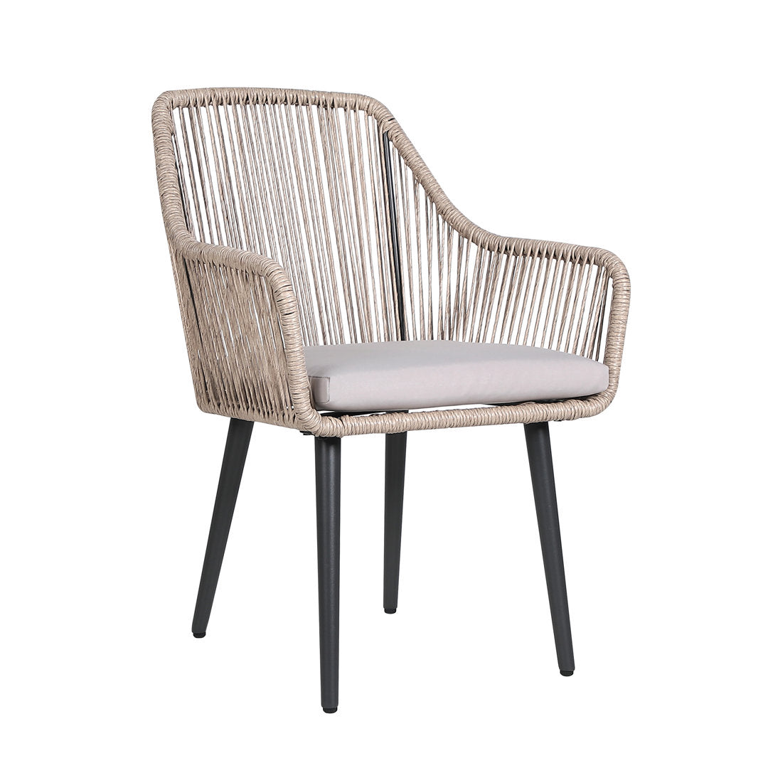 Cassil Patio Dining Armchair with Cushion (Set of 2) Wade Logan® Frame Color/Cushion Color: Beige Frame/Light Gray Cushion