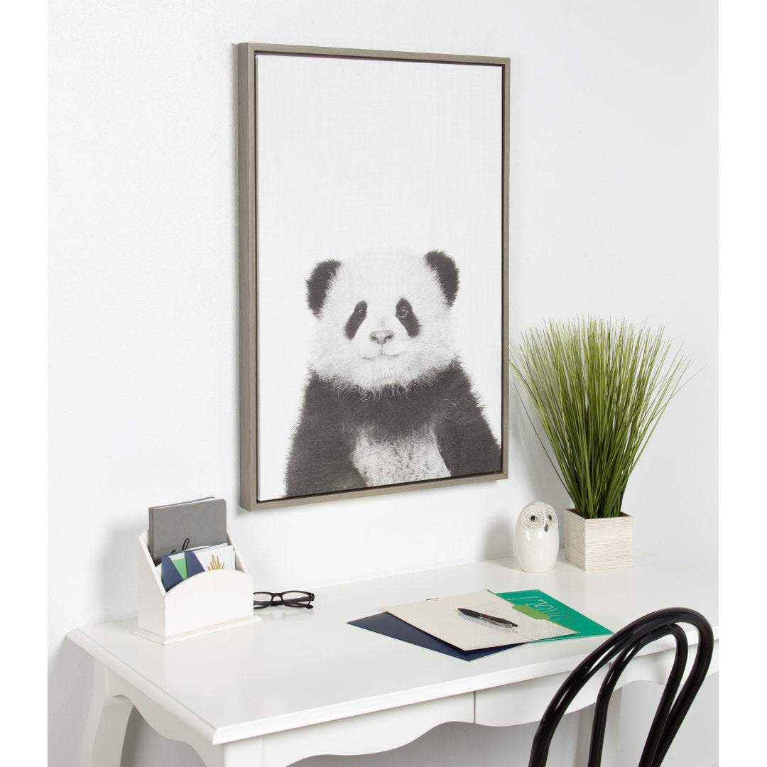 Panda Animal Print Black and White Portrait' Framed Photographic Print on Canvas Ivy Bronx Format: Gray Framed
