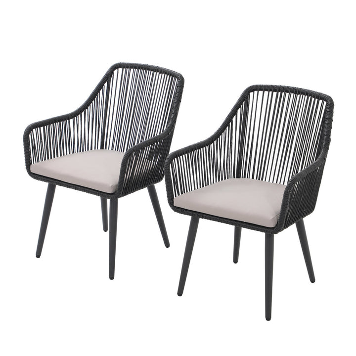 Cassil Patio Dining Armchair with Cushion (Set of 2) Wade Logan® Frame Color/Cushion Color: Black Frame/Light Gray Cushion