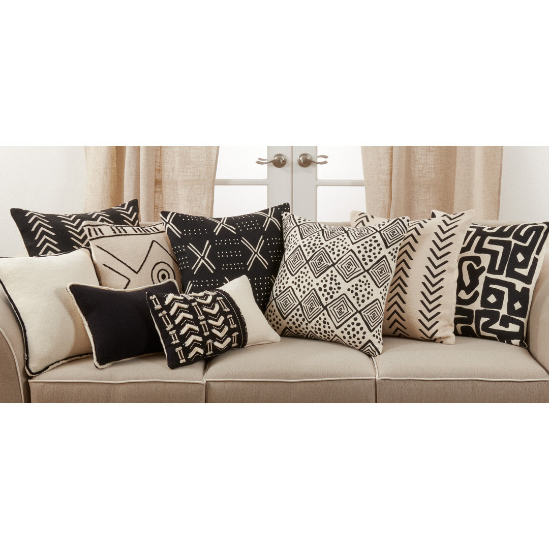 Noir Cotton Geometric 22" Throw Pillow Cover Saro